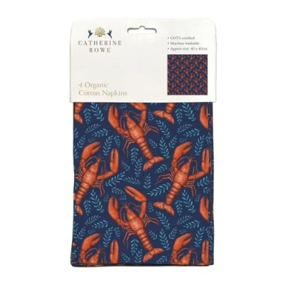 Image of Museums &amp; Galleries Cloth Napkins Set of 4 Organic Cotton Artistic Lobster Design by Catherine Rowe Reusable Tableware