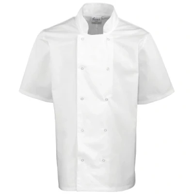 Image of Premier Studded Front Short Sleeve Chef&#039;s Jacket White L