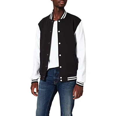 Image of Build Your Brand Men&#039;s Sweat College Jacket T Shirt, Multicolour (Blk/White 00050), 5XL UK
