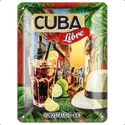 Image of Nostalgic Art Retro Tin Sign Open Bar Cuba Libre Gift idea for Cocktail Fans, Metal Plaque, Vintage Design Wall Decoration, 15 x 20 cm