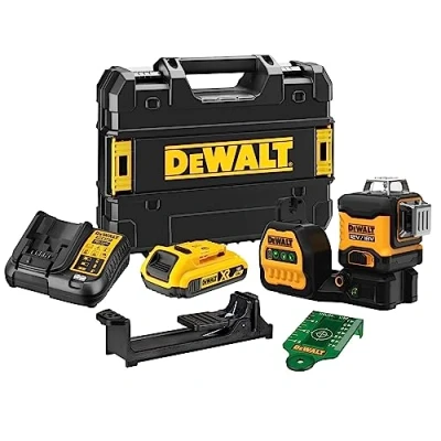Image of Dewalt 360 Battery Multi Line Laser Green DCE089D1G18 (Self Levelling, Accuracy +/ 3 mm to 10 m, Compatible with 12 V &amp; 18 XR Batteries, Includes TSTAK Box, Wall Mount, Charger, Volt/2 Ah