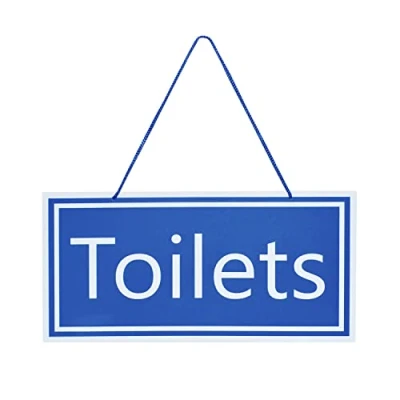 Image of 3 x Toilets Sign Blue High Contrast WC Mens Womens Unisex Non Binary Hanging Door Notice