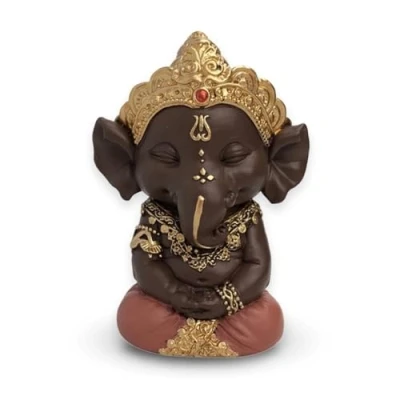 Image of Ganesh 2 Statue Lucky Charm Zen and Feng Shui Decoration To Create A Relaxing Spiritual Ambiance Gift Idea Height: 11.5 cm Colour: Green Brown Zen&#039;Light