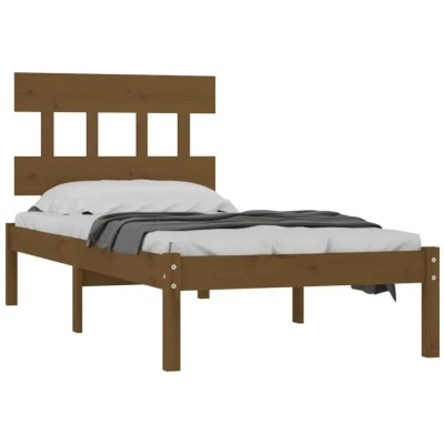 Image of vidaXL Solid Pinewood Bed Frame in Sleek Honey Brown Finish Single Bed, 100x200 cm Size, Stable Wooden Construction, with Comfortable Back Support
