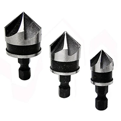 Image of MALAYAS 3 Pcs Hex Countersink Drill Bit Set 5 Flute 90 Degree Center Bits for Wood Quick Change 12mm 16mm 19mm