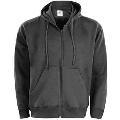 Image of True Face Mens Hoodie Zip Up Classic Hooded Top Plain Ribbed Cuff Long Sleeve Sweatshirt 032 Hody Charcoal XL