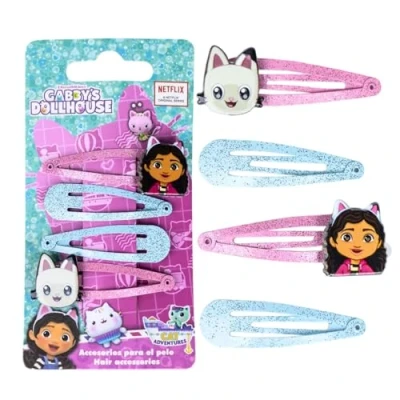 Image of Gabby&#039;s Dollhouse Glittered Hair Snap Clips for Girls, 2 Inch Metal Non Slip with Two Decorative Charms, Stylish Accessories 4