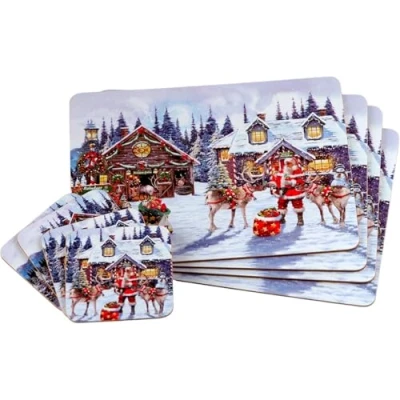 Image of Sets of 4 Placemats with Matching Coasters (SANTA AB Placemat and Coaster Set)
