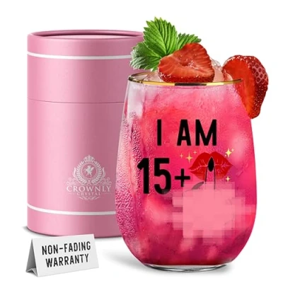 Image of CROWNLY CRYSTAL® 16th Birthday Gifts Girl Stemless Wine Glasses Personalised Decorations Sister Funny for Girls Daughter Gin Glass Friend