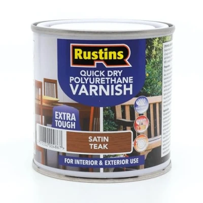 Image of Rustins Quick Dry Polyurethane Varnish Satin Teak 250ml