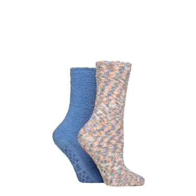 Image of Women&#039;s 2 Pair Elle Multi Cosy Slipper Socks with Grip Coral Blaze 4 8