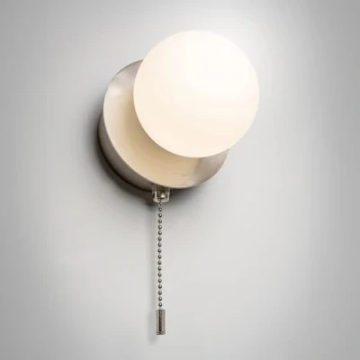 Image of CGC Lighting USB Rechargeable Battery Magnetic Wireless Wall Light Opal Glass Diffuser Decorative Pull Cord Lamp (Satin Nickel Macie)