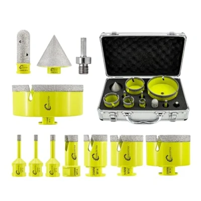 Image of Diamond Core Drill Bits Set SANLEETEK 11pcs Hole Saw Kit (6/6/8/20/35/50/68/110mm+20mm Finger Bit+50mm Beveling Chamfer Bit+Hex Adapter) for Tile Porcelain Ceramic Marble Granite with M14 Thread
