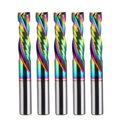 Image of HOZLY Woodwork Milling Cutter ,DLC Coating ,UP &amp; Down Cut 2 Flutes Spiral Carbide Tool CNC Router Compression Wood End Mill Bits,6mm Shank ,6mm Cutting Dia ,22mm CEL Pack of 5
