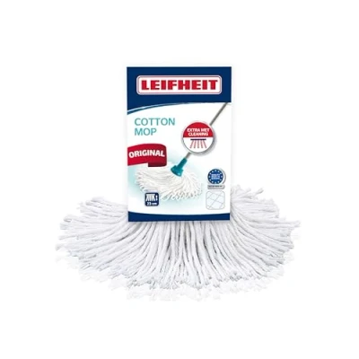 Image of Leifheit Replacement Mop Head for Classic Mop, Cotton Head, Highly Water Absorbent Refill Washable at 60 degrees, Universal Screw Connection, White, 8 x 31 cm