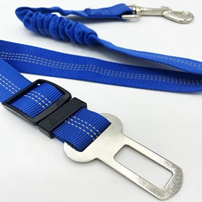 Image of Anti Shock Bungee Universal Seatbelt For Dogs Pets Car Travel Dog Accessories Adjustable Elastic Strap Safety Harness Restraint Lead (Dark Blue)