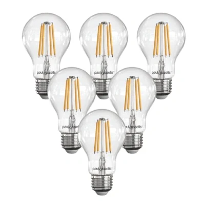 Image of paul russells LED Filament GLS Dimmable Edison Screw Fittings E27 Light Bulbs, 7Watt 806Lumens Classic A60 60w Equivalent, 2700K Warm White Dimmer ES Energy Saving Lamps, Pack of 6