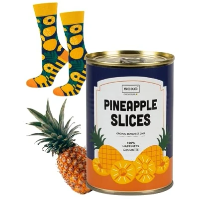 Image of soxo Canned Socks Men Funny Gifts Mens Cotton Sock Colourful Funky Gift Men&#039;s Crazy Presents 6.5 10.5 Pineapple