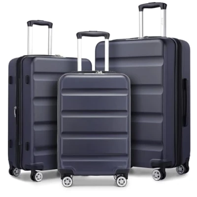 Image of Kono 3 Pieces Hard Shell Luggage Suitcase Set PC+ABS Expandable Handle Lightweight Trolley Travel with 360 Spinner Wheels TSA Lock 20&quot; 24&quot; 28&quot; (Navy)