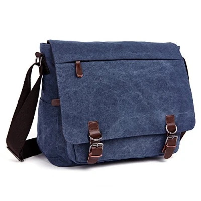 Image of LOSMILE Laptop Messenger Bags, Men&#039;s Shoulder Bag, 16 Inches Vintage Canvas Bag for School and Work, Multiple Pocket. (Blue)