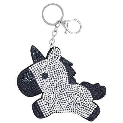 Image of Key Fob Unicorn Glitter Black Pendant Rhinestone Bag Charm with Ring and Carabiner Hook