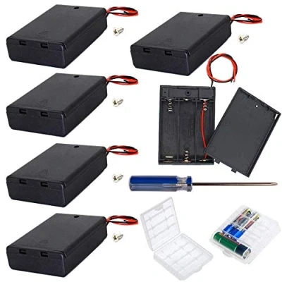 Image of GTIWUNG 6Pcs 3 AA Battery Holder with Switch and Cover, Case Box Wires,Black Plastic Batteries Pin,3X1.5V 4.5V Leads,2Pcs Cell Storage