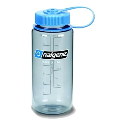 Image of Nalgene Tritan 16oz Plastic Water Bottle Gray w/Blue Cap Wide Mouth by