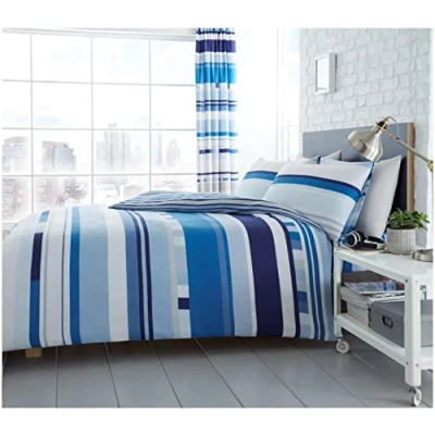 Image of GC GAVENO CAVAILIA Stripe Single Duvet Cover Set, Soft &amp; Cosy Reversible Bedding Sets, Printed Bed Covers, Blue