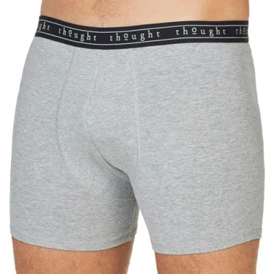 Image of Thought Men’s Kenny Plain Organic Cotton Jersey Boxers Machine Washable Soft Breathable Comfortable Underwear Boxer Pants Briefs Trunks with Elastic Waistband Grey, Size Small