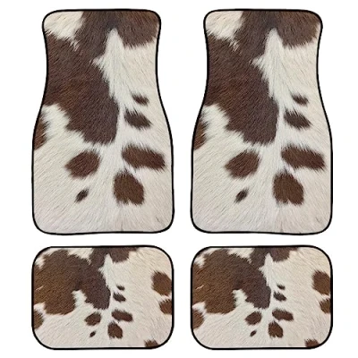 Image of Cow Print Car Floor Mats Set of 4,Brown Fur Texture Cute Animal Skin Vehicle Front Rear Carpets Universal Rugs Non Slip Auto Decor Accessories for SUV Van Truck
