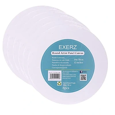 Image of Exerz 30cm Round Canvas Panels 6pcs/ 3mm 280gsm 100% Cotton/Diameter Blank Artist Board/Triple Primed/Acid Free/Medium Grain Oil &amp; Acrylic