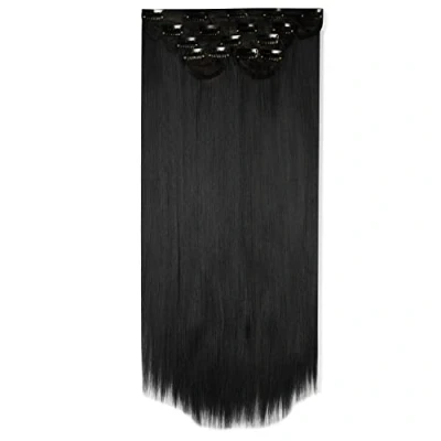 Image of Lullabellz Super Thick Straight Clip In Hair Extensions 5 Piece, 22 Inch Length, Jet Black