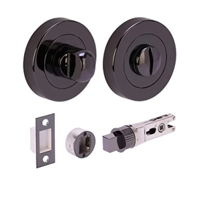 Image of HANDLEZONE® Bathroom Toilet Door Thumb Turn and Release Bullet Round Deadbolt Kit Black Nickel 76mm Bolt with 57mm Backset