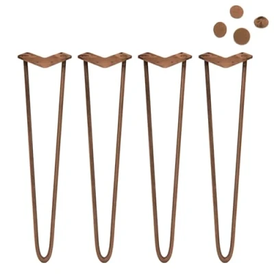 Image of 4Pcs Hairpin Table Legs Industrial Style DIY Furniture Heavy Duty Sturdy Welded Metal Steel Desk with Free Screw Pack and Protector Feet Antique Copper 2 Prong Rods 28 Inch Height 10mm Thickness…