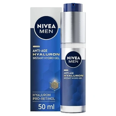 Image of NIVEA MEN Anti Age Hyaluron Face Moisturising Gel (50ml), Men&#039;s Moisturiser with Hyaluronic Acid and Pro Retinol, Visibly Reduces Deep Wrinkles, Hydrates, Firms Skin