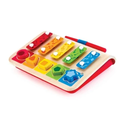 Image of Xylophone, Musical Toy, Hape Xylophone Piano Multifunctional Plug In With 5 Wooden Puzzle Pieces And 1 Mallet. 12 Months +