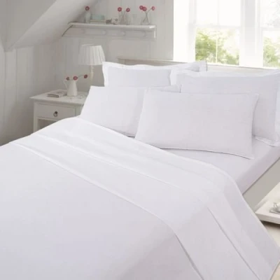 Image of LC Thermal flannelette 100% brushed cotton flat sheet plain luxury (WHITE, DOUBLE)