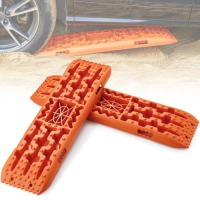 Image of VEVOR 10 TON Traction Boards with PP Material, Recovery for Off road Vehicles/Cars/Pickups/SUVs/RVs, Pair Tire Mats on Snow, Sand, Mud and Loose Terrain, Storage Bag, Long, Orange