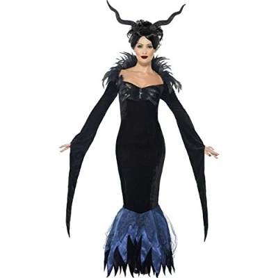 Image of Smiffys Lady Raven Costume, Black with Dress &amp; Attached Feathers, Halloween Adult Fancy Dress, Up Costumes