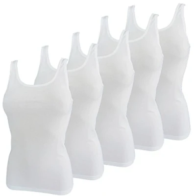 Image of HERMKO 1310 Pack of 5 Ladies Vest, t Shirt, Tank top for Women 100% bio Cotton, Colour:White, Size:14/16 (M)