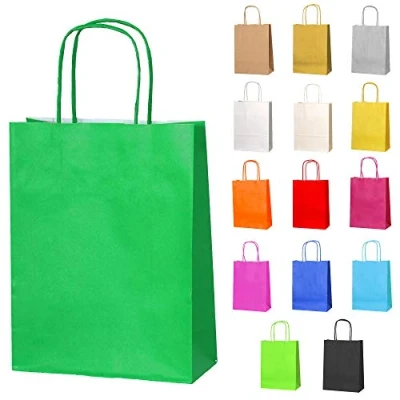 Image of Thepaperbagstore 20 Green Paper Party Bags With Handles Colourful Gift for Kids and Adults Parties, Birthdays, Weddings, Baby Showers, Hen Parties Sweets 18x22x8cm