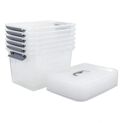Image of Fosly 12 L Clear Plastic Latch Box, Set of 6 Lidded Storage Boxes with Handle