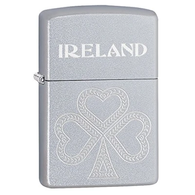 Image of Zippo Unisex Shamrock Windproof Lighter, Satin Chrome, One Size