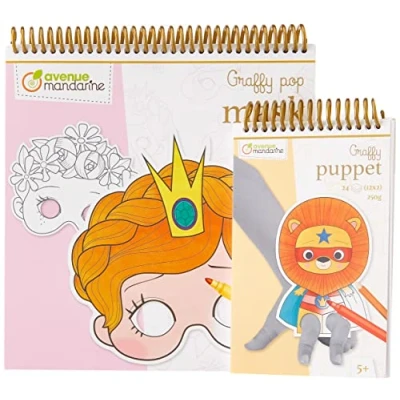 Image of Avenue Mandarine GY023AMZC 1 coloring set including Graffy Puppet &#039;&#039;Super Hero&#039;&#039; notebook (24 finger puppets 12x12 cm) and Mask Animals masks) From 5 years old
