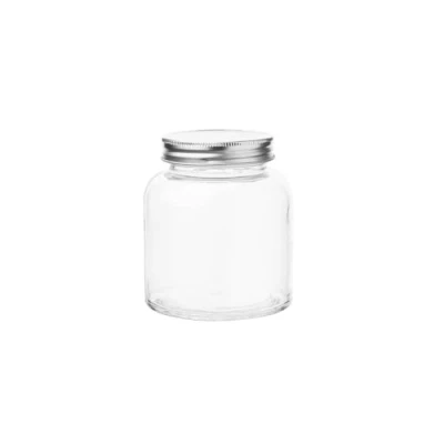 Image of Vogue CP082 Glass Jar with Stainless Steel Lid, 84 diameter x 100 mm H, 330 mL, 12 oz.