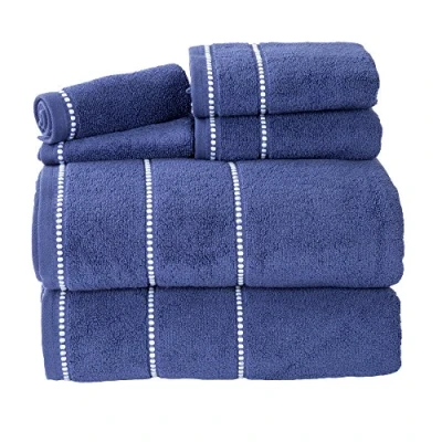 Image of Lavish Home Luxury Cotton Towel Set Quick Dry, Zero Twist and Soft 6 Piece With 2 Bath Towels, Hand Towels Washcloths (Navy/White), 12&quot; x