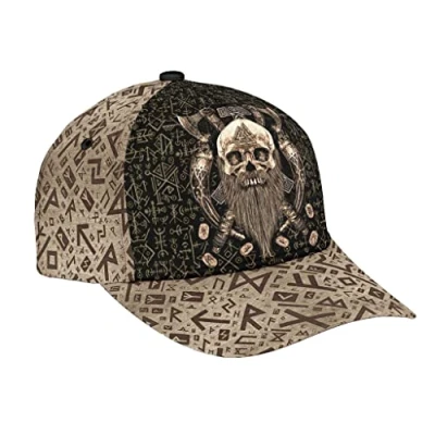 Image of 456 Baseball Cap Viking Odin Face Pattern Grey Hat for Outdoor Adjustable Ball Quick Dry Men Trucker Caps Gifts