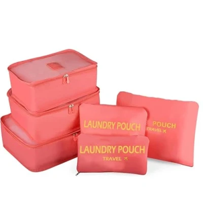 Image of BSLVWG Travel Organiser Packing Bags,6 PCS Cubes Set for Clothes Luggage Organizers Storage Bags Waterproof Nylon (Pink)