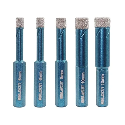 Image of Porcelain Tile Drill Bits Set 6/6/8/10/12mm MINLAYCUT Diamond Hole Saw Kit with Hex Shank for Ceramic Granite Marble