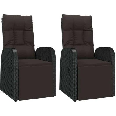 Image of vidaXL Reclining Garden Chairs with Cushions 2 pcs Black Poly Rattan